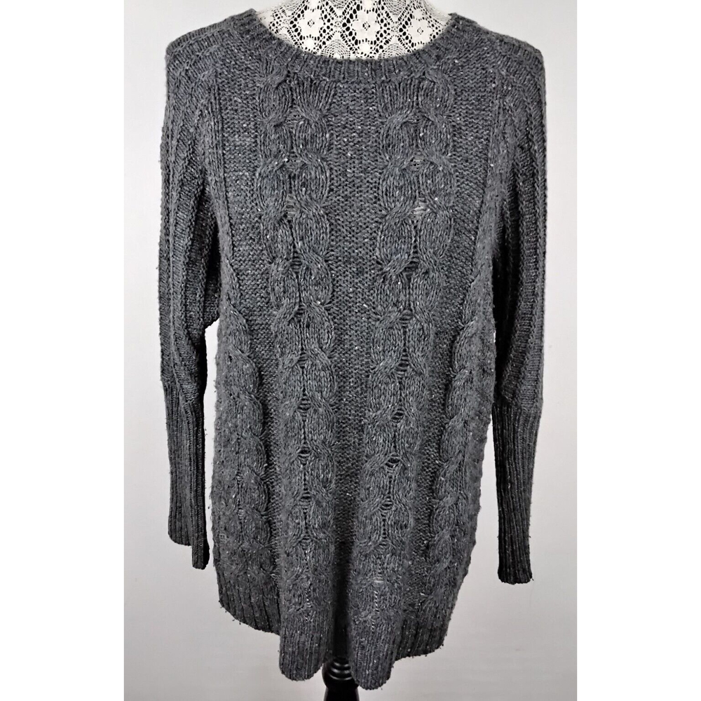 Banana Republic Cable Knit Tunic Sweater Gray w/Pink Donegal Flecks Wool Blend S